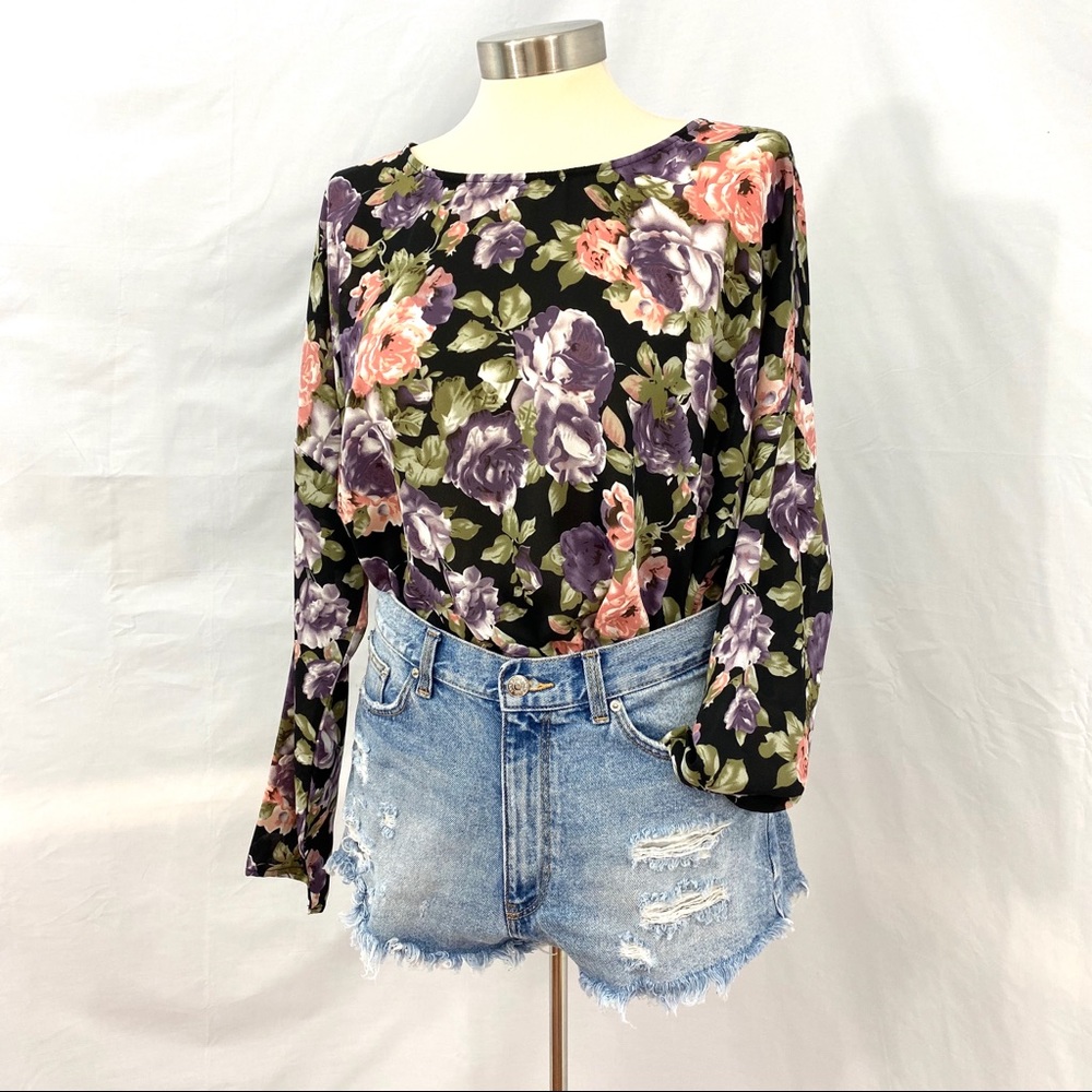 Dark Pastel Floral Long Sleeve Top
